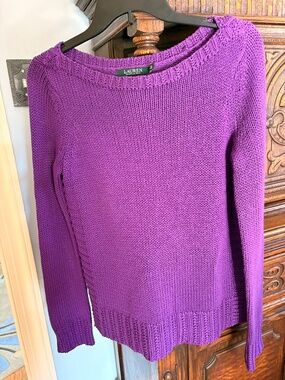 Ralph Lauren Thick Knit Royal Purple Crewneck Womens Sweater